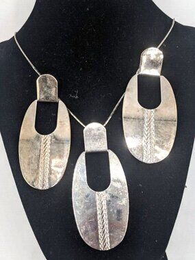 Park Lane Necklace Earrings Set Silver Tone Pendant Statement 3" Drop 28" Chain